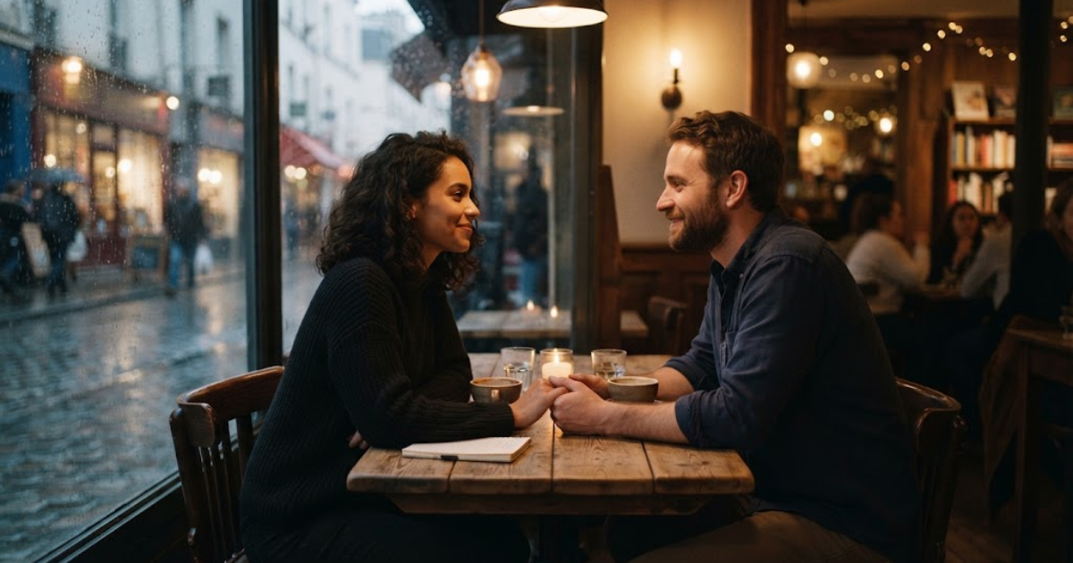 Couple having a meaningful conversation at home