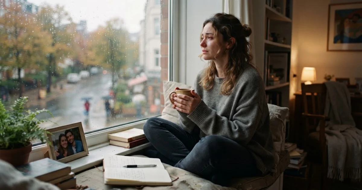 Person sitting quietly beside a window representing a broken heart and emotional reflection