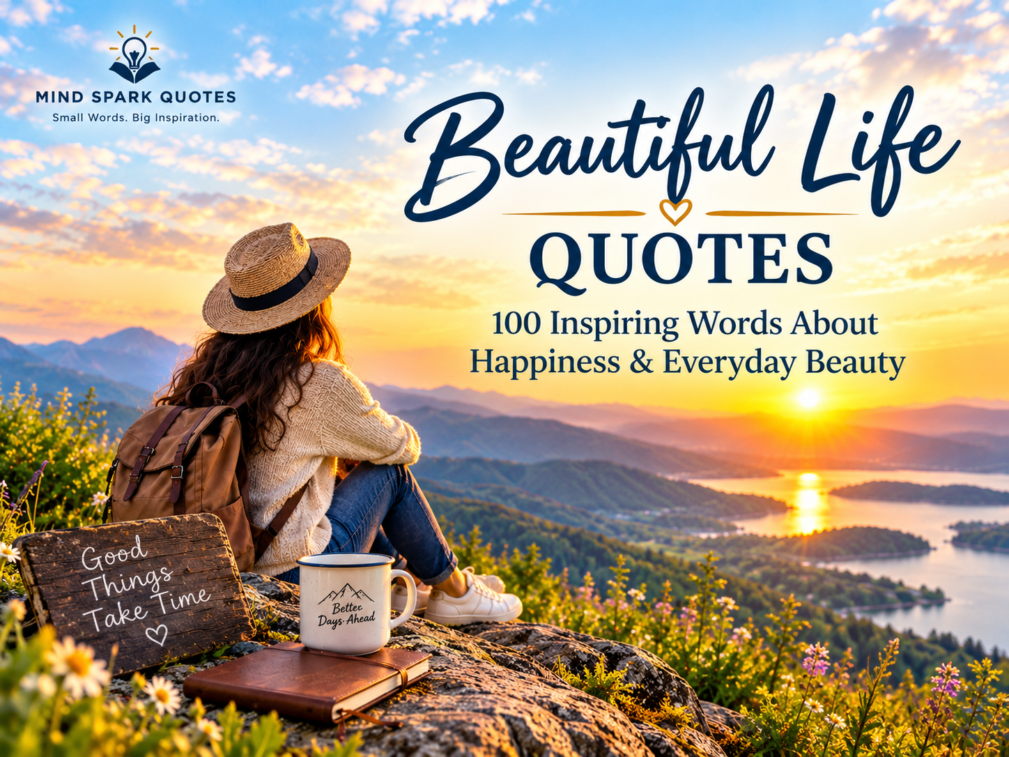 Beautiful life quote about making the most of what you have with flowers and a mountain lake