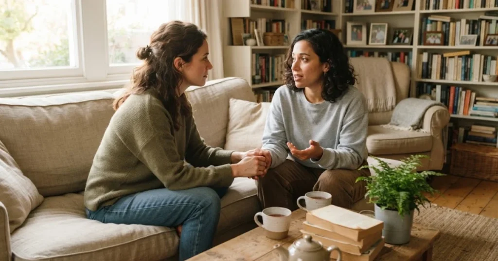  Friends supporting each other during a meaningful conversation
