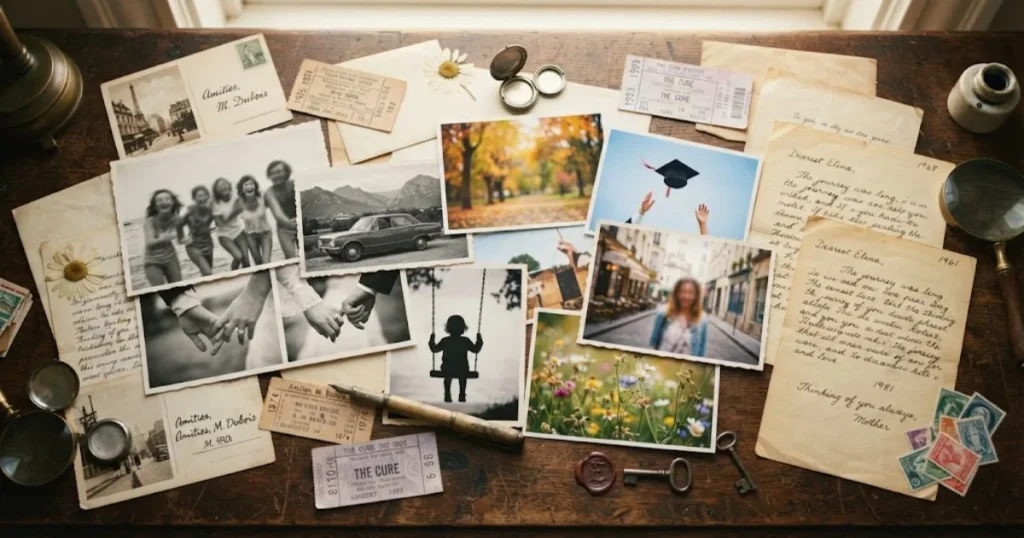 Collection of old photographs and letters representing years of shared memories
