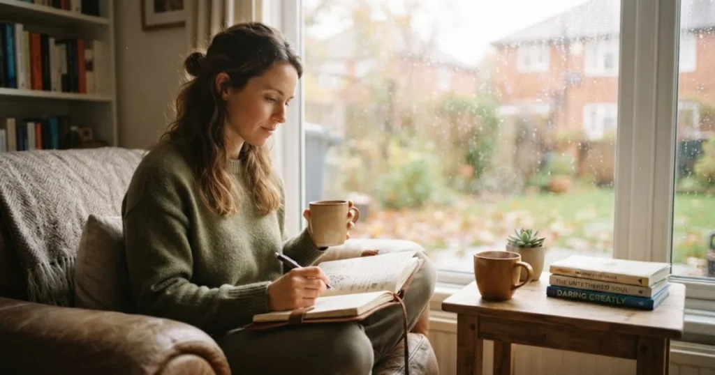 Person writing in a journal while healing from heartbreak quotes