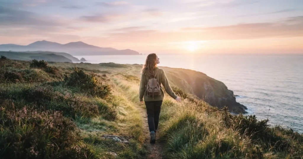 Person walking toward sunrise representing hope and healing after unrequited love