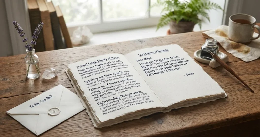 Open handwritten letter beside a notebook representing honest communication