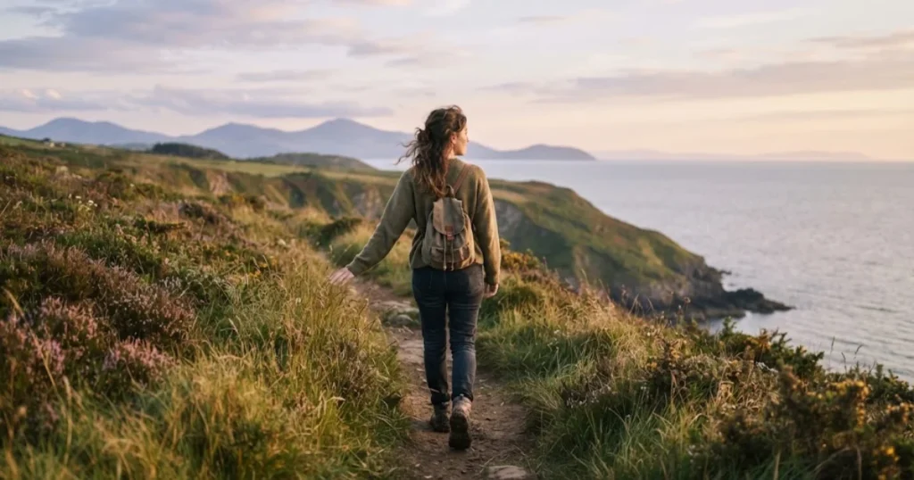 Person walking alone on a peaceful path while letting go of unrequited love