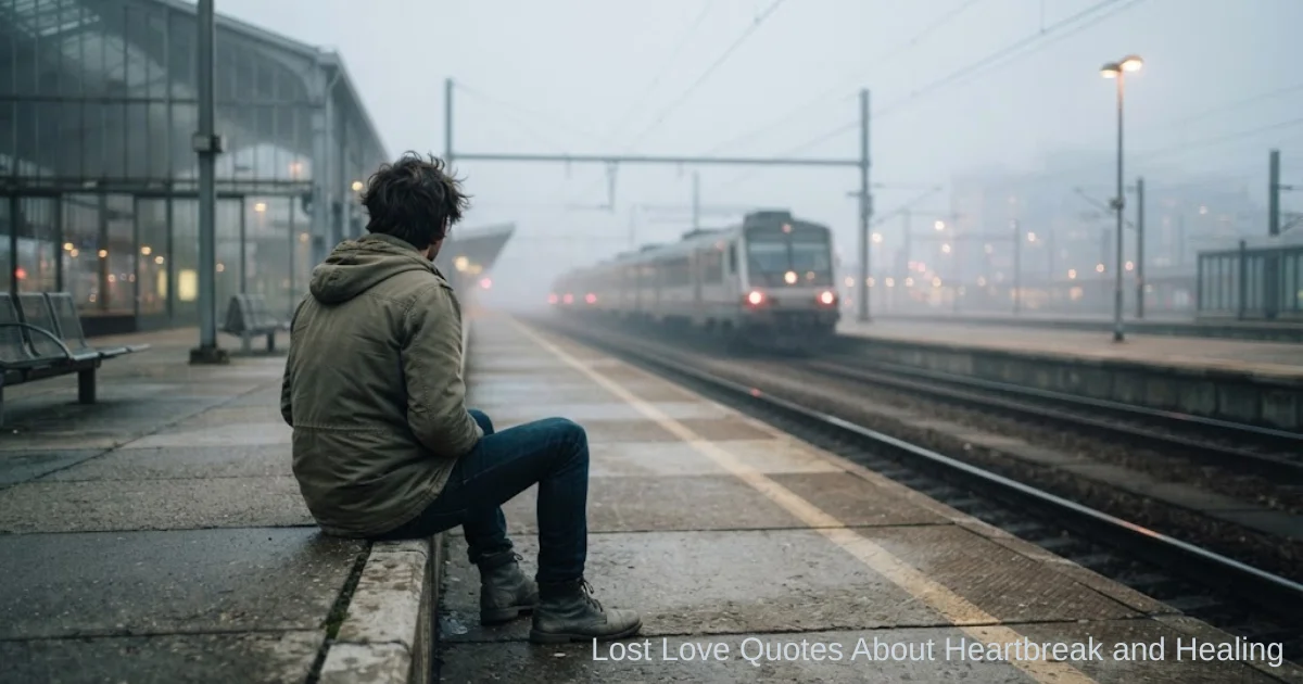 Person watching a departing train representing lost love and healing