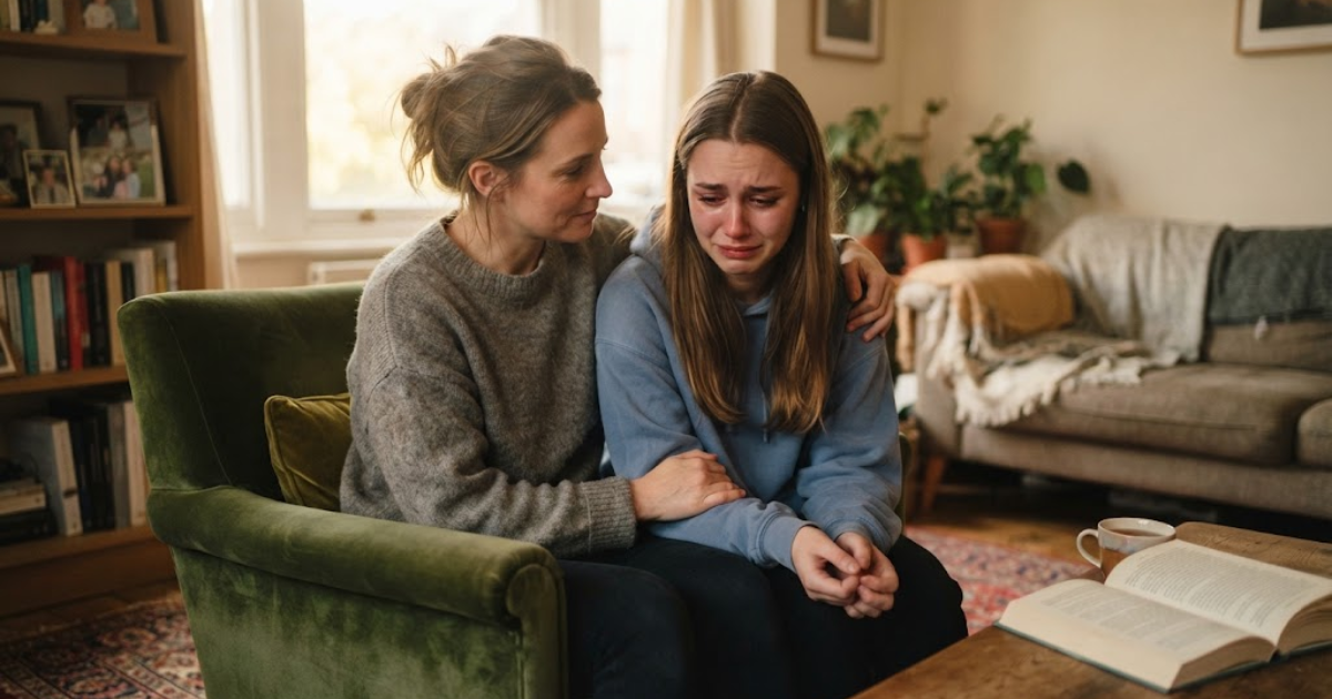 Person comforting a loved one during a quiet emotional moment