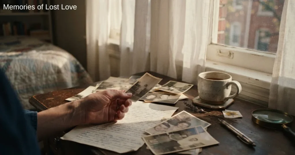 Old photographs and letter representing memories of lost love