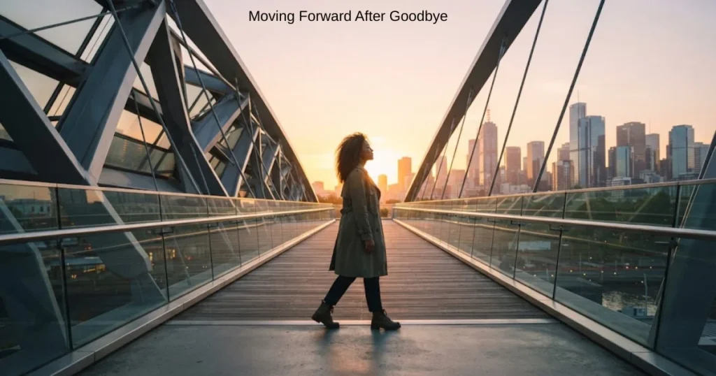 Person walking toward sunrise after letting go of lost love in Goodbye Love Quotes