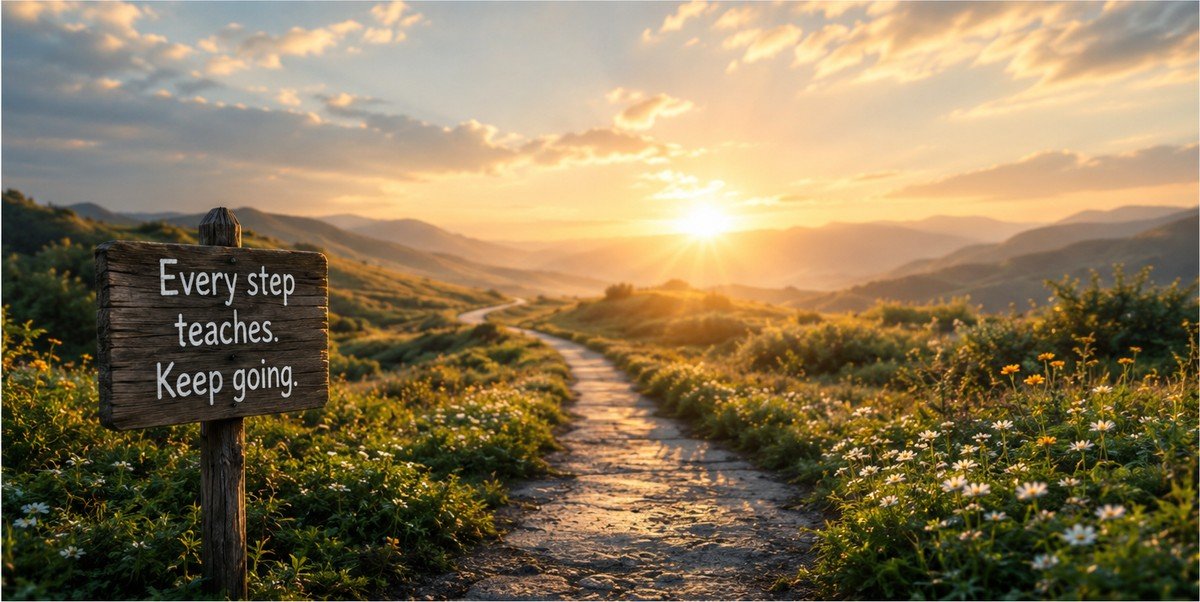 Inspirational quotes about life with a winding path through nature