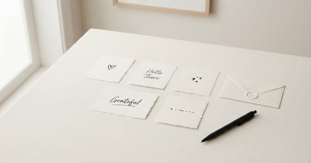 Minimal handwritten love message on a small paper card
