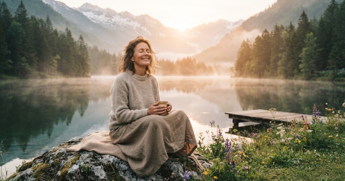 Peaceful person enjoying a quiet moment surrounded by nature
