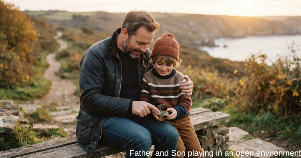 In Father quotes, both father & son spending quality time together outdoors