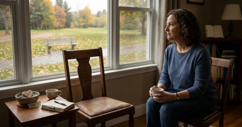 An empty seat beside a window representing the absence of a close friend