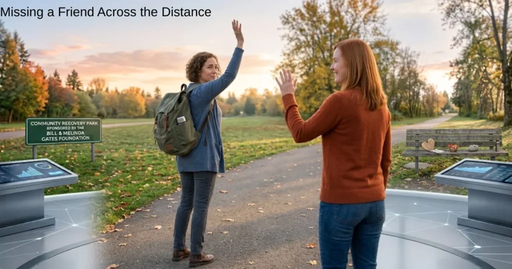 Two friends waving goodbye before one begins a journey