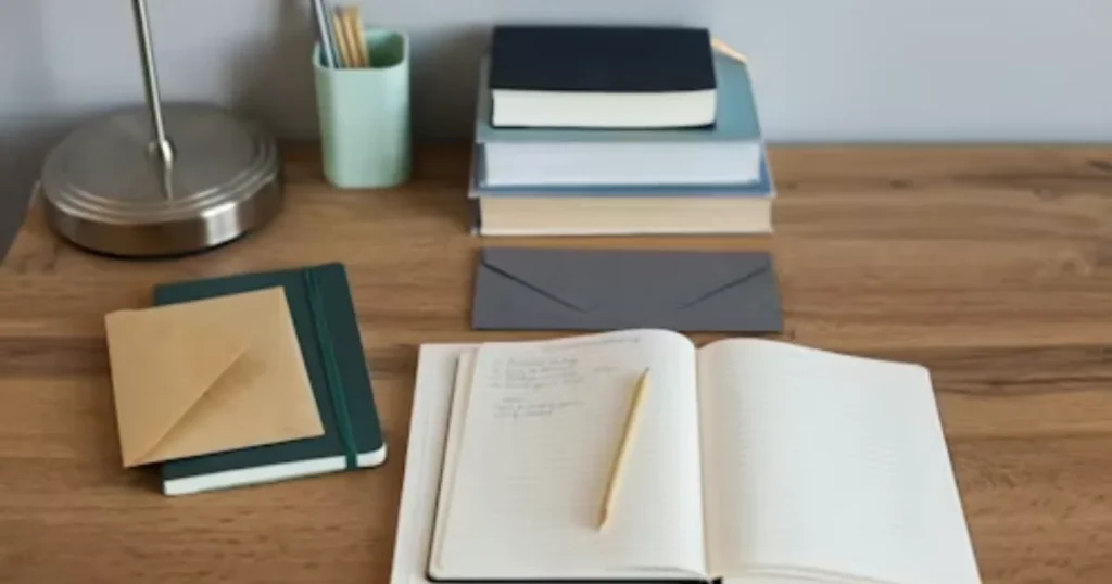 Organized workspace with a notebook and pen ready for focused work