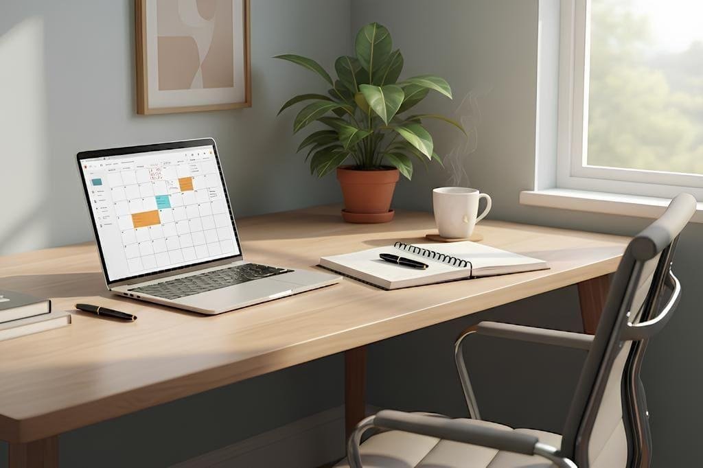 Notebook and pen on an organized desk representing focused effort and achievement
