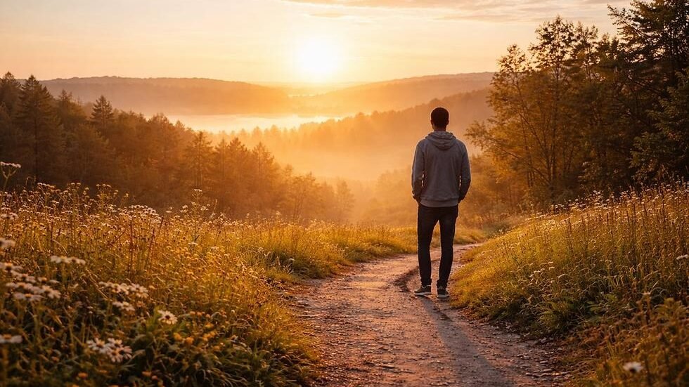  Person walking toward a golden sunrise symbolizing hope after broken trust
